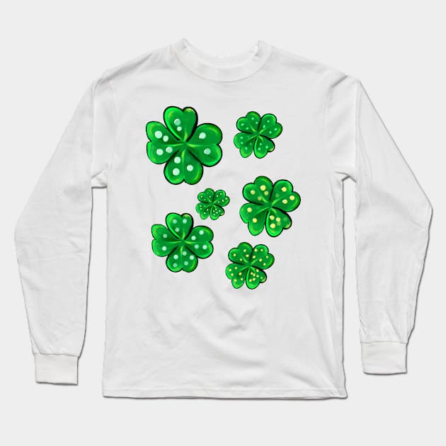 Clover Shamrocks - green 4 leaf clovers shamrock. Shenanigans The best Irish gift ideas 2024 Long Sleeve T-Shirt by Artonmytee
